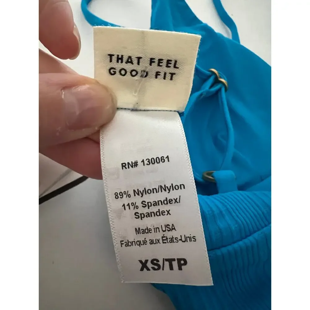 NWT L*Space Women's Ribbed Pointelle Winnie Bikini Swim Top Electric Blue SZ XS